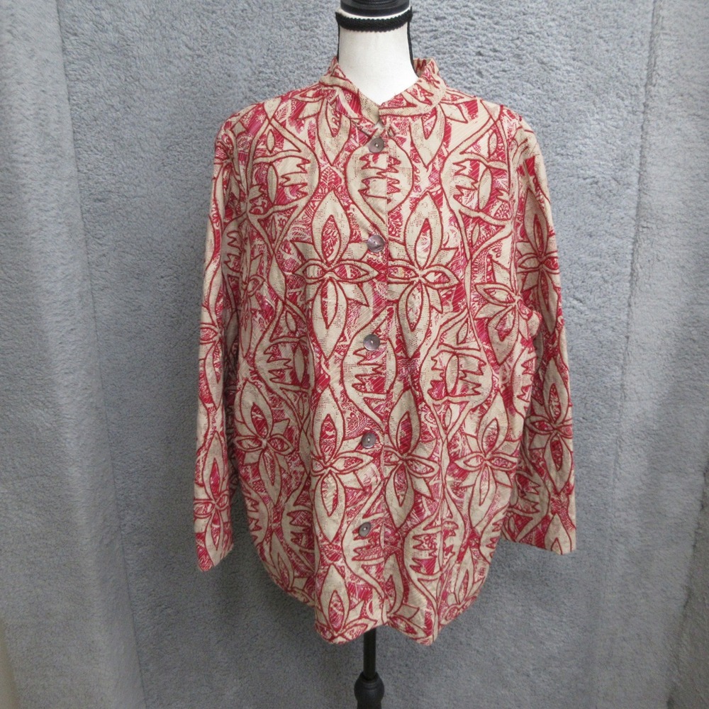 Coldwater Creek Floral Jacket Women 2X Red Boho Coastal Grandma Artsy Festival